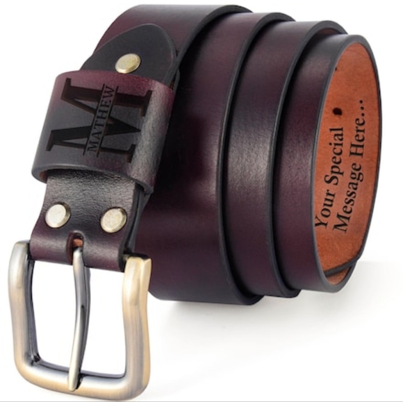 Men's Leather Belt - Antique Dark Maroon Handmade Belt- Free Personalization. - Picture 1 of 15